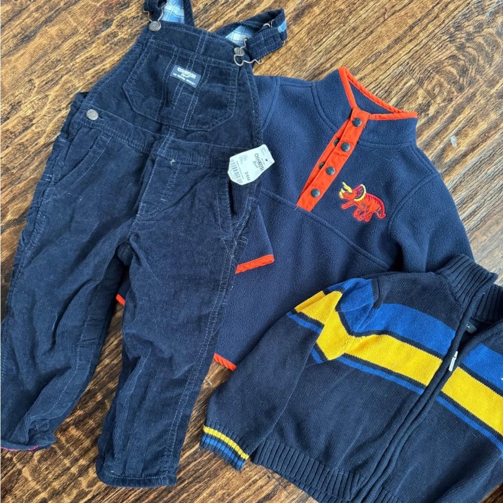 2 24 Month Old Sweaters and NWT Overalls